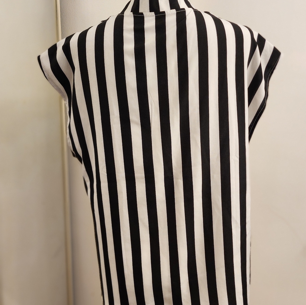 Forever 21 Black and White Striped V-Neck Cap Sleeve Blouse - Picture 6 of 6